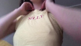 silly girl is playing with her little tits 