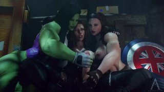 The Black Widow Is Given A Hand Job By She-Hulk Until The Anime Cumshot Comes Out