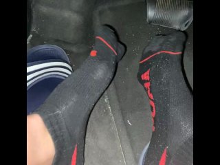solo male, socks, foot, car play