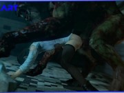 Preview 1 of Jill Valentine is fucked hard in the dog pose in the ass by a monster with a big dick