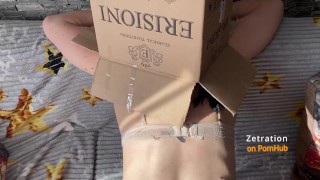 He Put A Box On His Head And Fucked A Russian Brunette With Doggy Style With Moans