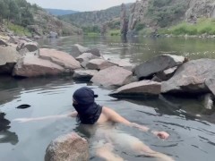 Skinny dipping in hot spring 