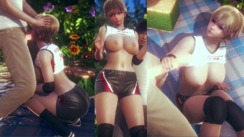 [Hentai game Honey Select 2 Libido] The volleyball club's blonde short-haired busty gal rubs her bre