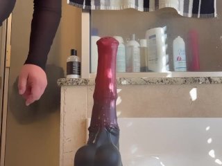 Smooth locked chub rides large Chance dildo