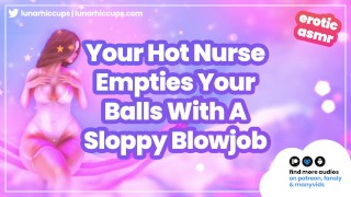 ASMR Roleplay, sua enfermeira gostosa ajuda você a esvaziar suas bolas com um áudio de boquete desleixado apenas