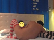 Preview 1 of Two cute boys in striped stockings have sex at home and cum twice