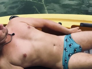 Smooth White Daddy Jerks his Uncut Cock in his Kayak.