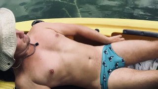 In His Kayak A Sleek White Father Jerks His Untrimmed Penis