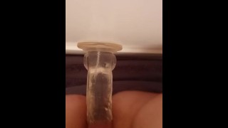 Horny..Lonely so I cum on my suction cup dildo
