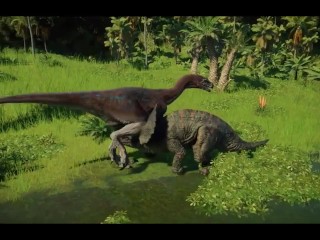 Tレックス対ギガ対スピノvs Therizinosaurus - ジュラシック世界進化