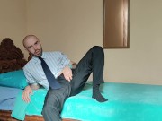 Preview 2 of Hairy Businessman Striptease, Fingering Big Ass, Jerking Off and Cumming by LouiFerdi