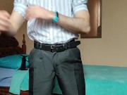 Preview 4 of Hairy Businessman Striptease, Fingering Big Ass, Jerking Off and Cumming by LouiFerdi