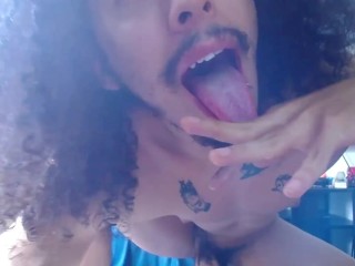 Cumming and eating it from a low angle