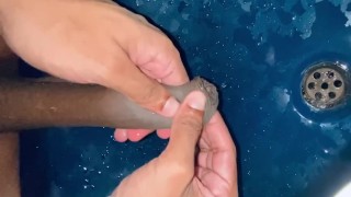 Foreskin fetish play while pissing to the skin long foreskin pulled horse dick foreskin piss lovers 