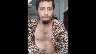 Big bear Cumming on his own chest and belly 