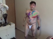 Preview 6 of Body Painted Jock Maolo Auditions to Be a Vegas Stripper!