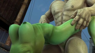 She-Hulk Gets Huge Juggernaut Cock In All Her Holes