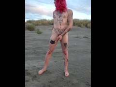 Hot Transwoman Pissing And Masturbating At The Beach