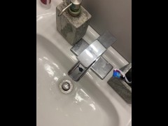 Video DICK RUB on step mom's toothbrush while pissing in sink her and step sister downstairs moaning