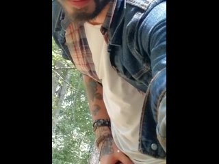 jerking off, woods, vertical video, big cock