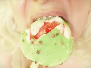 girl, dirty mouth, food fetish, video