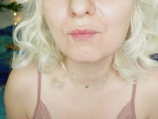 sexy BLONDE in BRACES: close up video of EATING