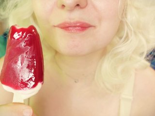 sexy blonde SUCK ice-cream ASMR with great sounding FOOD FETISH