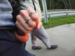 Walking with his cock on the road in my hand