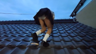 Disrobing On The Roof And Discarding The Uniform Anal Soaking Wet Masturbation