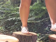 Preview 2 of Hotwife Takes A Long Pee Outside In The Forest Upclose With A Perfect Shaved Pussy
