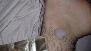 Cumshot fail / i wanted to cum in the bag, but i fail and cum in my own foot