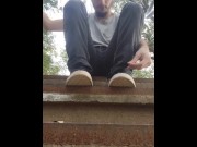 Preview 2 of Getting my shoes off in public parks to show off my hairy legs and dirty socks