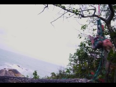 TATTOO piercing dreadhead girl gets tied up by LILY LU on public beach - kinbaku, shibari, bondage