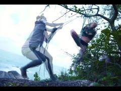 TATTOO piercing dreadhead girl gets tied up by LILY LU on public beach - kinbaku, shibari, bondage