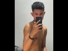 Horny Asian Boy Masturbates in front of the Mirror