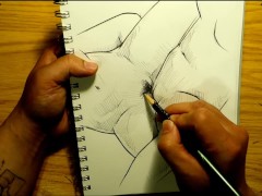 Two girls sex pencil drawing