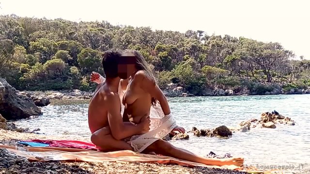 Risky sex in a Public Beach  Almost caught - Hot amateur couple