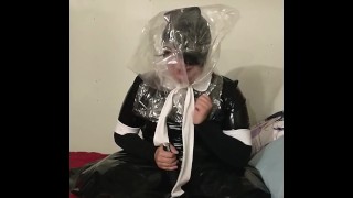 Black PVC Dress Sissy Breathplay Vibrator Short