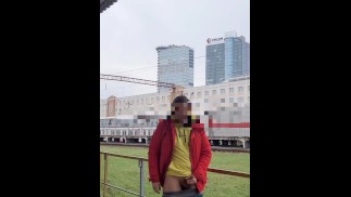 Very hot risky public jerking.  My handjob on the railway platform