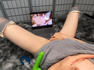 Milf Slut Masturbating and Watching Hentai Porn