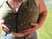 Preview 6 of BLOND COWGIRL PLAYIN' OUTSIDE TAKING BRA ON & OFF