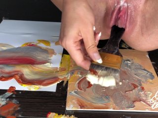 Pussy Painter.Painting Art with Brush_Inside Wet Pussy Until Shaking Orgasm