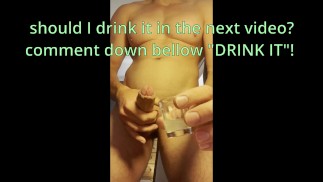 Muscle jock cums into glass and is ready to drink it! (YOUR COMMENT BELOW NEEDED)