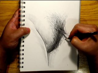 pencil, female orgasm, spread pussy, hairy pussy