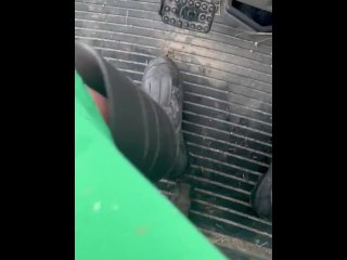 tractor, solo male, flashing cock, feet