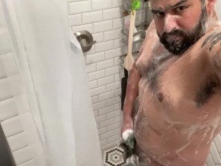 latino, old young, uncircumcised cock, cleaning