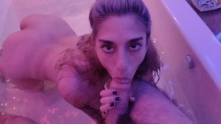 Sucking huge dick in a hot tub