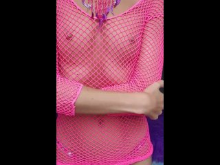 pink dress, solo female, naked show, pink pussy
