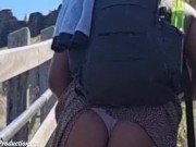 Preview 3 of UPSKIRT CANDID - Hot Teen Mountain Hiking - SHORT DRESS Caught in BACKPACK 