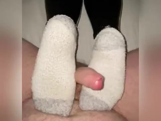 foot fetish, footjob, pvc leggings, cumshot